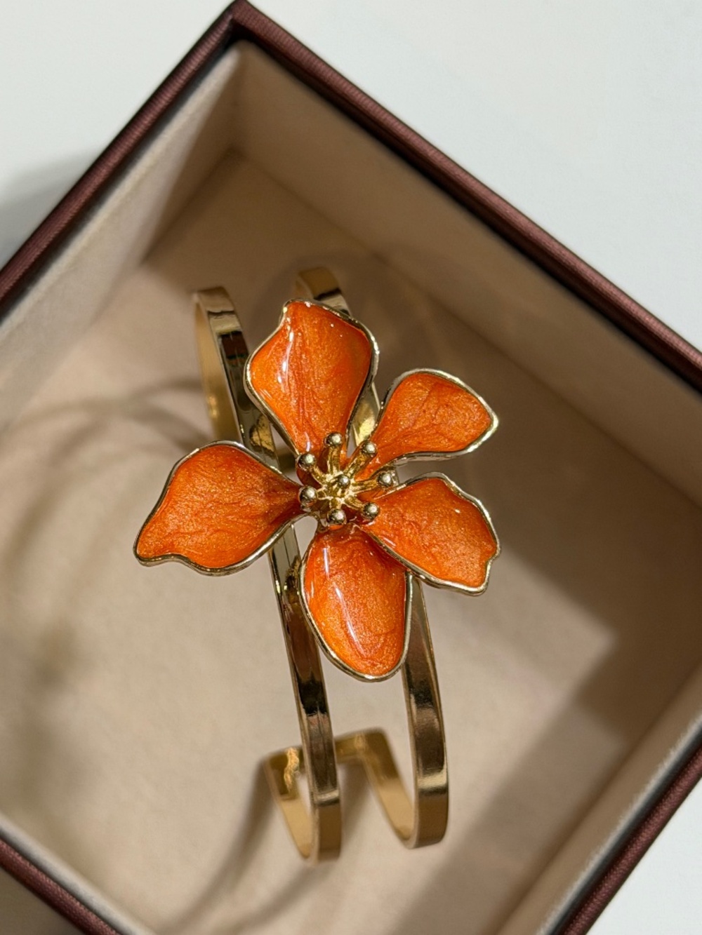 Elegant Golden Orange Oil Dripping Irregular Flower Enamel Adjustable Bracelet